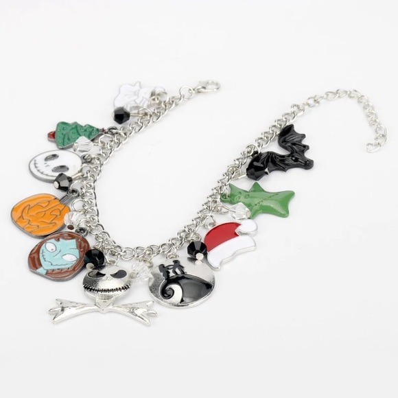 Nightmare Before Christmas Charm Bracelet Jack Skellington Sally Oogey Boogey - Picture 2 of 4